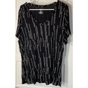 Apt.9 Black & Bone Lightweight Short Sleeve V Neck Tee 1X